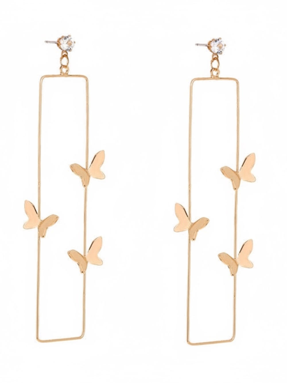 Womens Dangle‎ Rectangle Gold Tone Butterfly Rectangle Hoop Earring